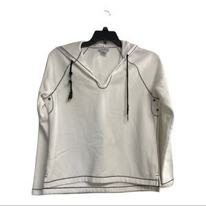 ANN TAYLOR LOFT, White with black trim, women’s hooded sweatshirt, Size Large